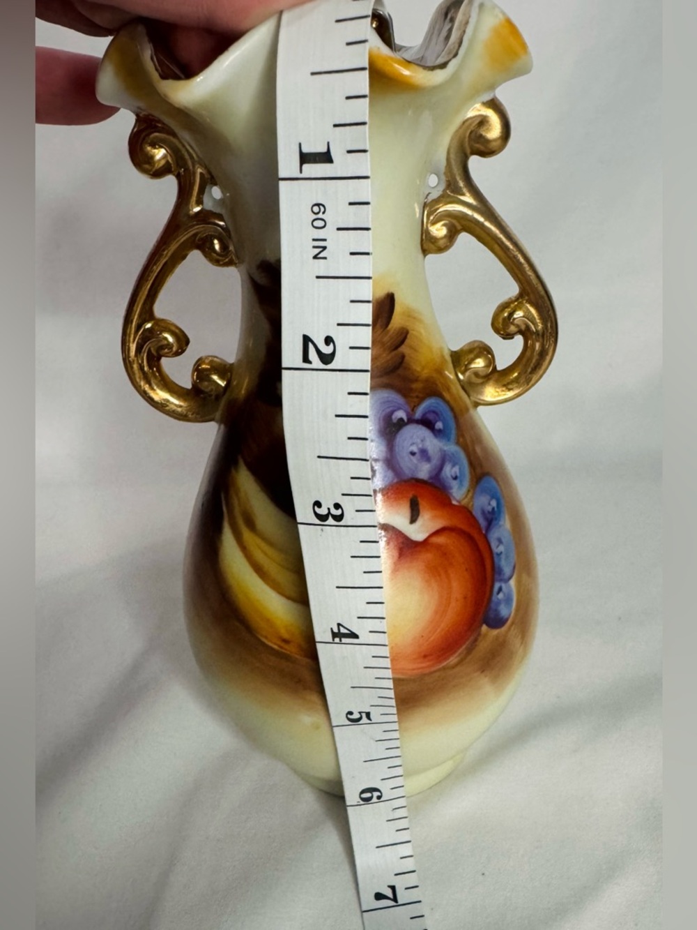 Vintage Lefton China Hand Painted Fruit Plates Set + Vase Japan Gold Trim E2350 - Picture 9 of 10